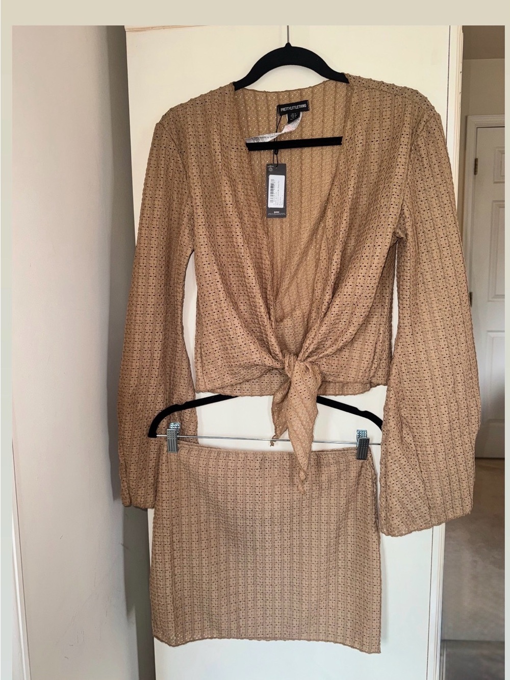 PrettyLittleThing Tan Knit Tie-Front Skirt Set